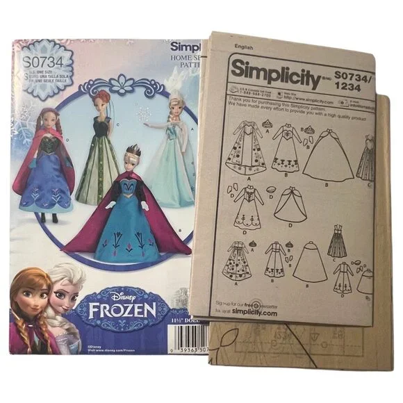 Disney Frozen Simplicity Sewing Pattern 0734 1234 Fashion Doll Clothes 11.5” - Picture 2 of 7
